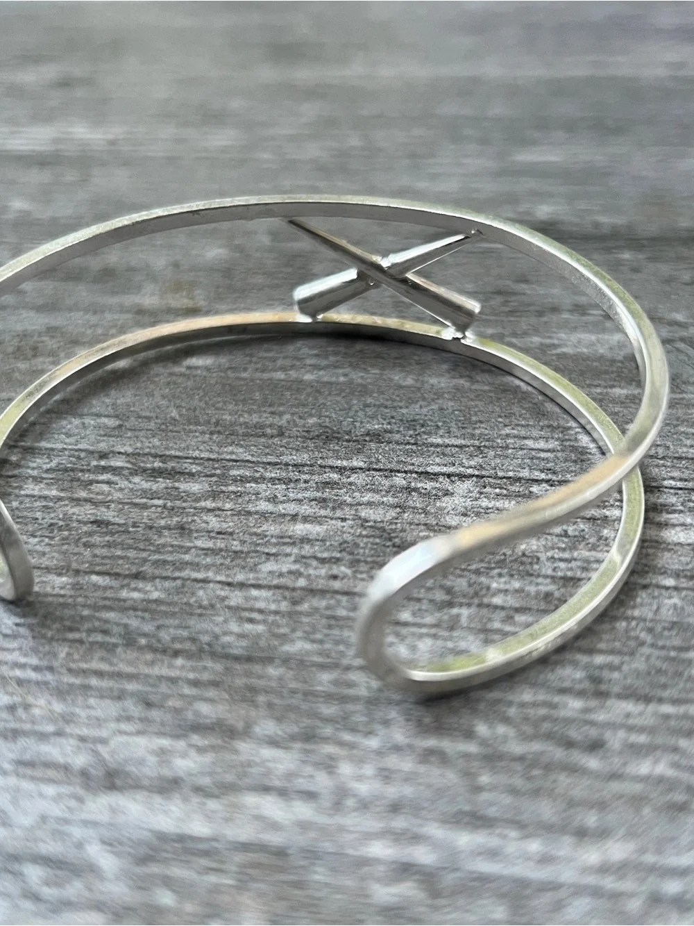 Silver Cuff Bracelet with Crossed Baton Detail - Silver